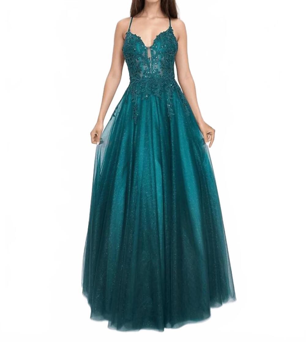 NEW NINA CANACCI formal long prom a-line dress in emerald